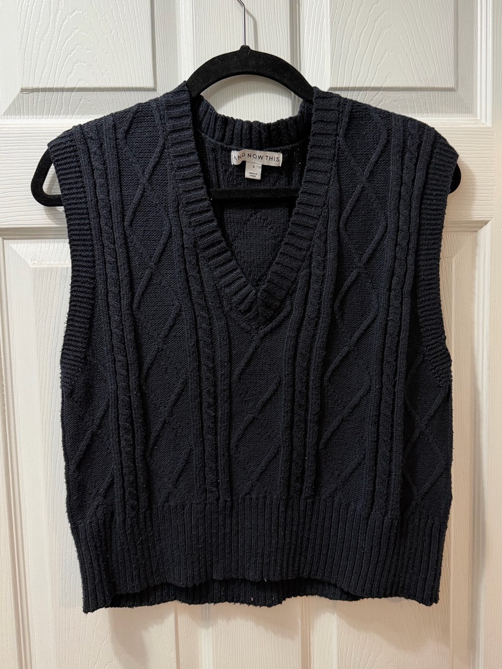 Black Cable Knit V-Neck Sweater Vest